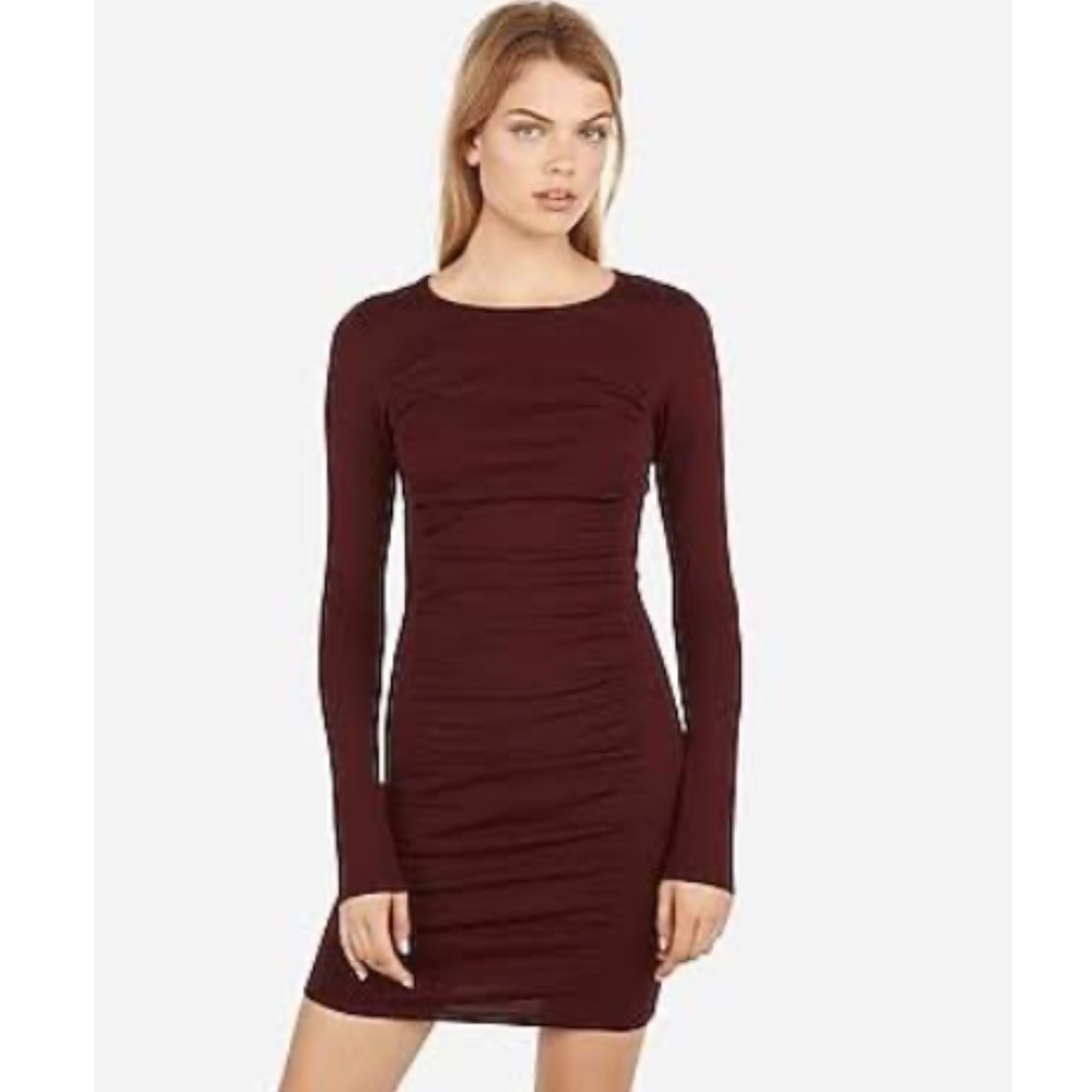 Ruched Long Sleeve Sweater Dress
